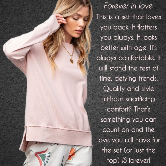 EASEL "SUPER COZY" Mineral Washed Distressed Seams Long Sleeved Top W/Side Slits - Picture 3 of 13